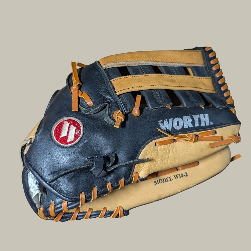 Worth W14-2 Baseball Softball Glove 14 Inch Right Hand Throw Black Tan Leather